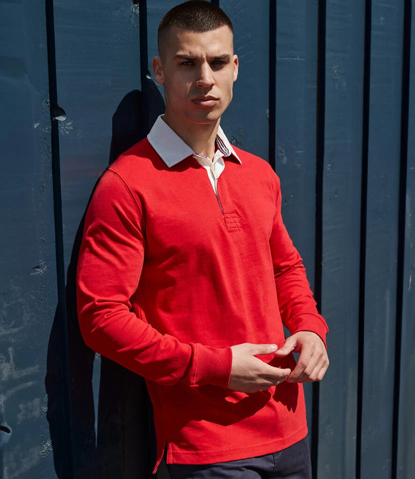Front Row Mens Rugby Shirt Slim Fit Long Sleeve Premium Cotton Collared Top