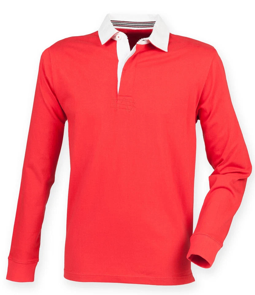 Front Row Mens Rugby Shirt Slim Fit Long Sleeve Premium Cotton Collared Top