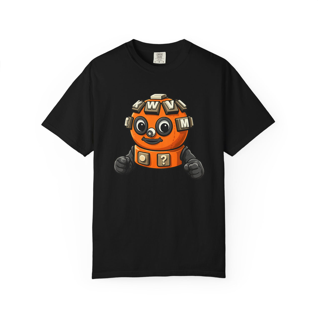Cute Robot Mascot T-Shirt — Orange Puzzle Bot Graphic Tee