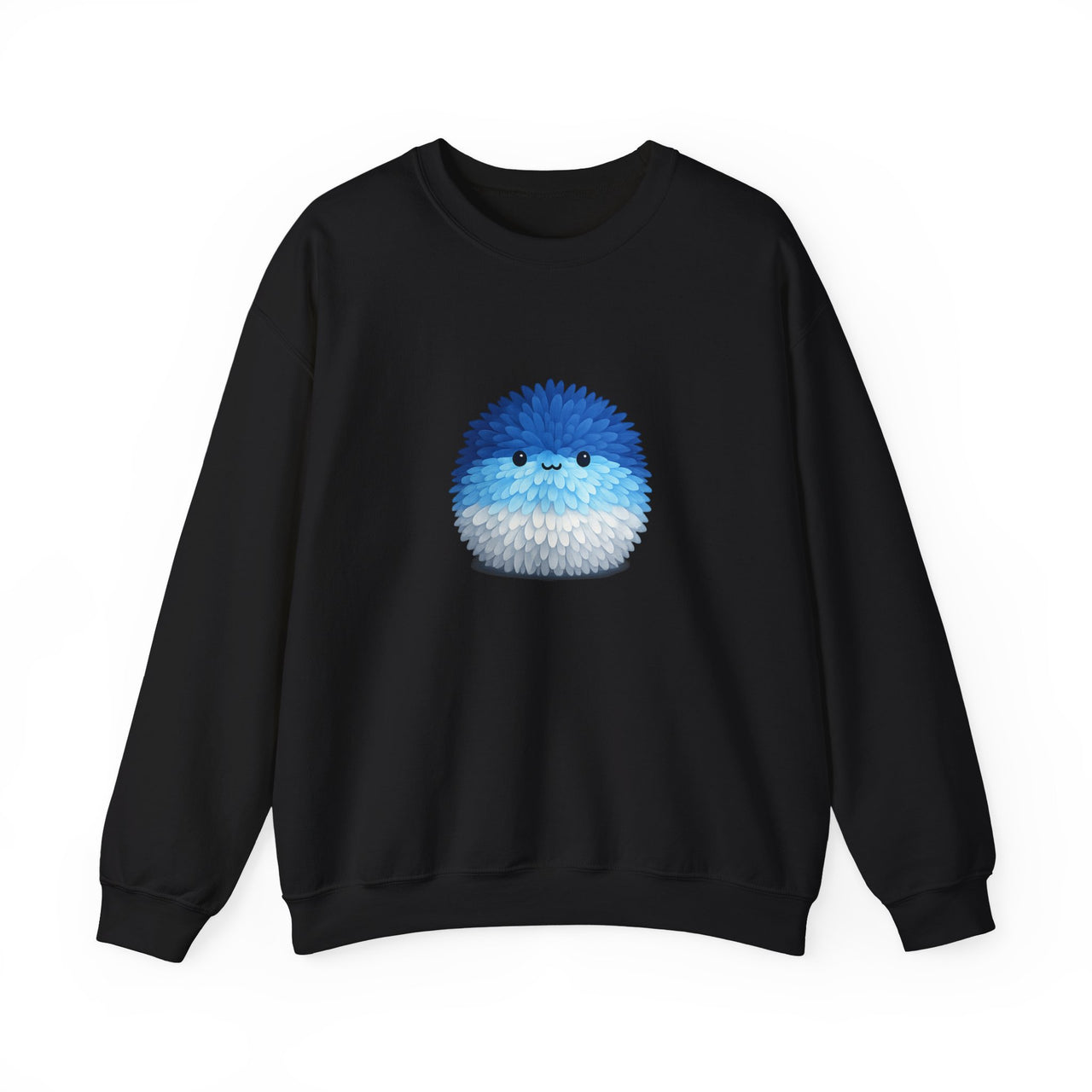 Blue and White Pompom Crewneck Sweatshirt — Cute Pompom "Fluffy" Design
