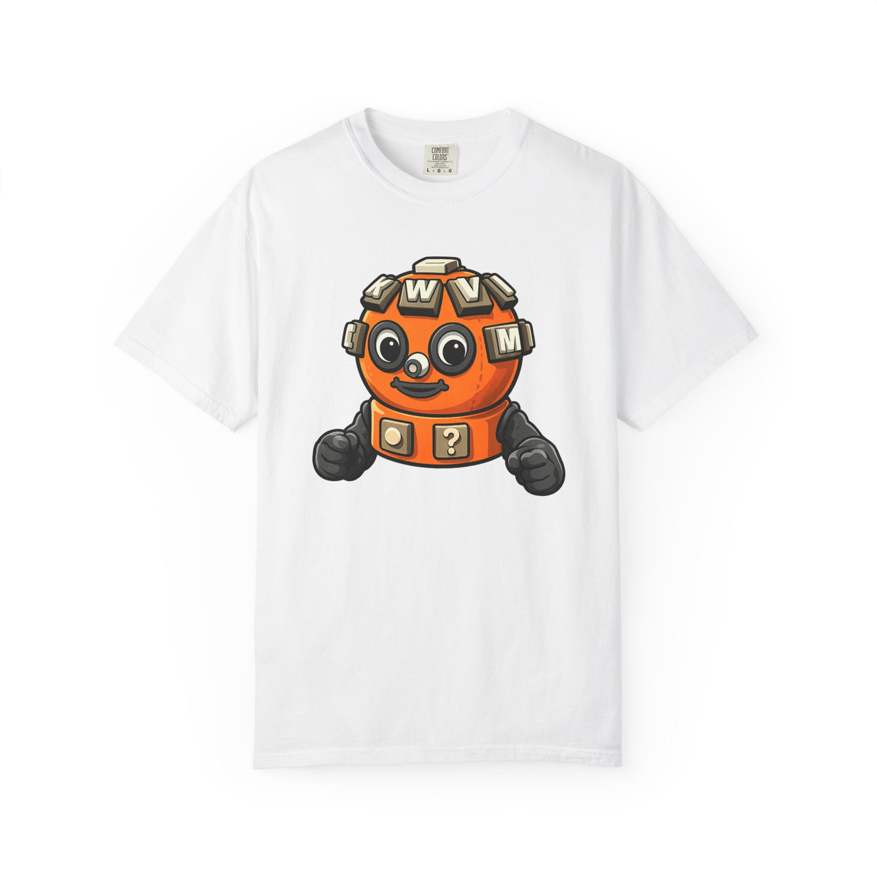 Cute Robot Mascot T-Shirt — Orange Puzzle Bot Graphic Tee