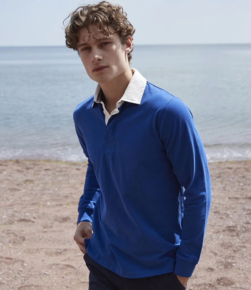 Front Row Mens Rugby Shirt Slim Fit Long Sleeve Premium Cotton Collared Top