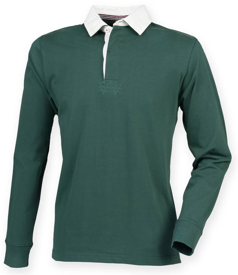 Front Row Mens Rugby Shirt Slim Fit Long Sleeve Premium Cotton Collared Top