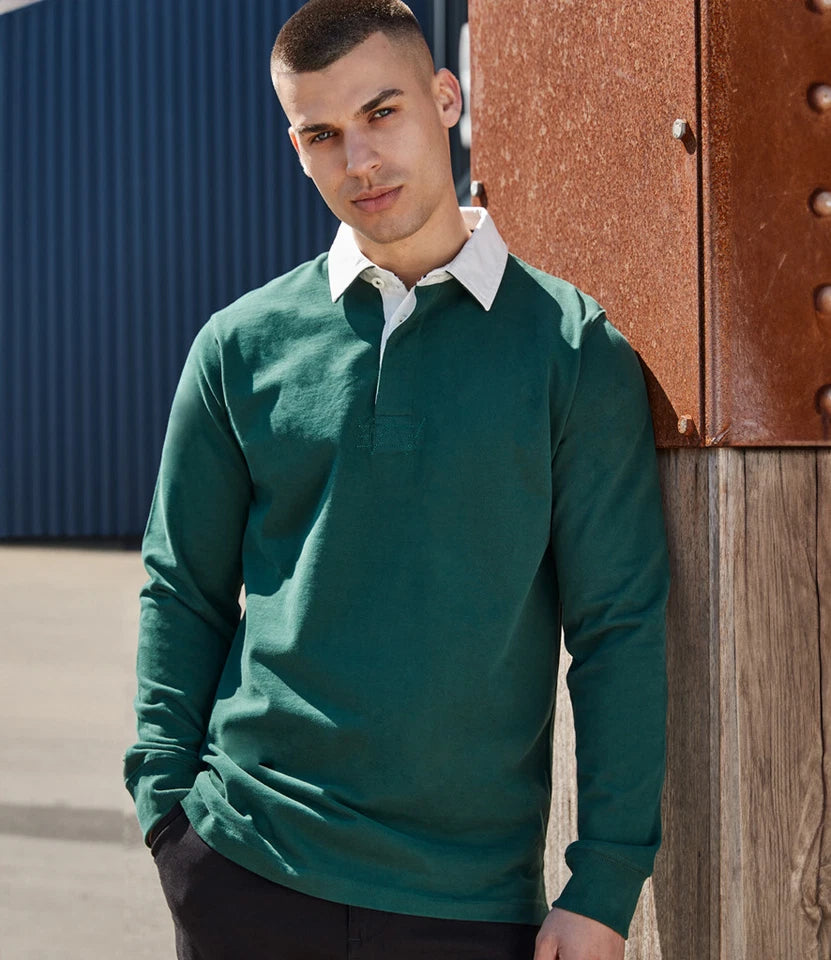 Front Row Mens Rugby Shirt Slim Fit Long Sleeve Premium Cotton Collared Top