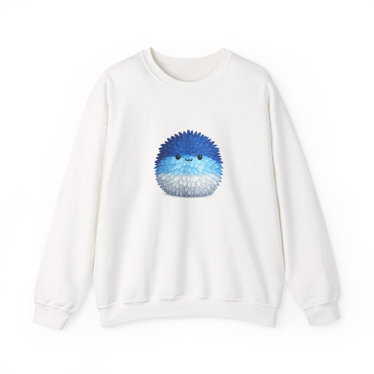 Blue and White Pompom Crewneck Sweatshirt — Cute Pompom "Fluffy" Design